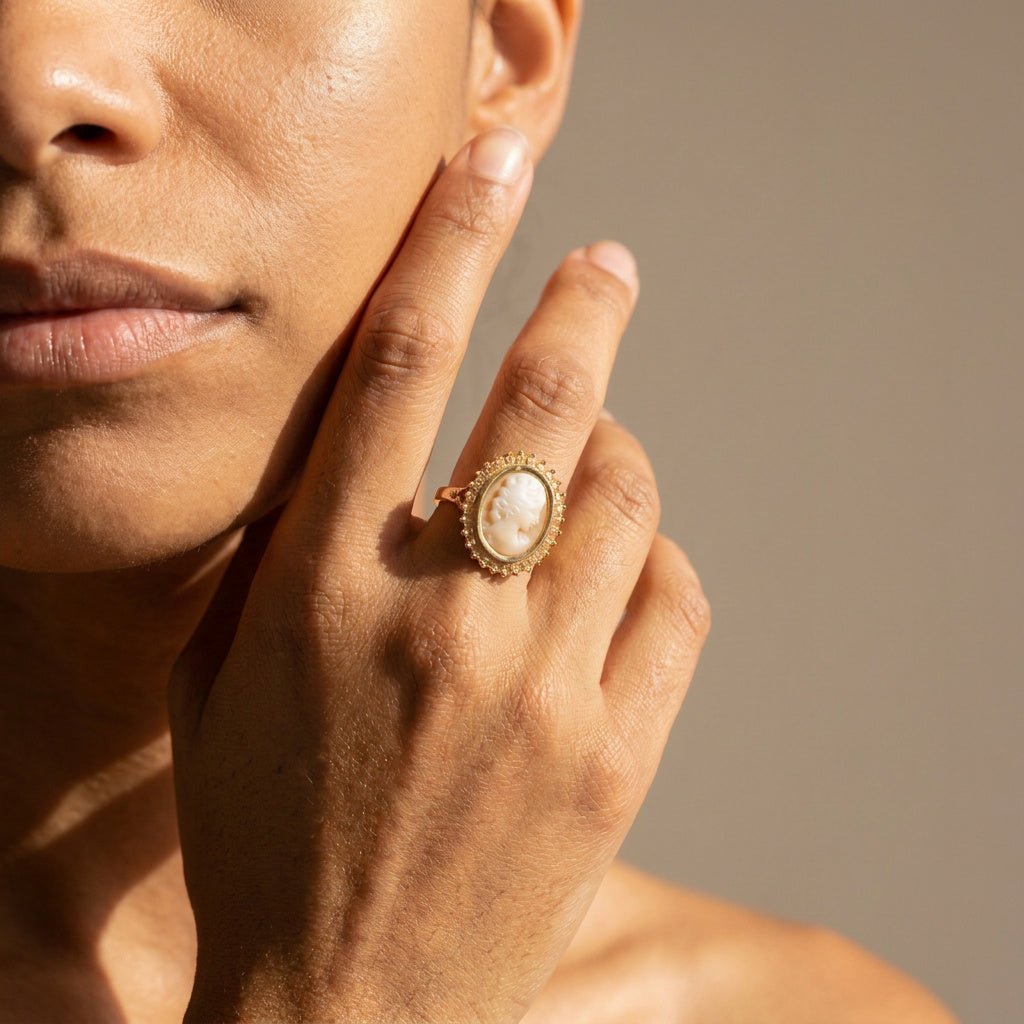 Gemmenring – 14K Gold Achat Neo-Klassizismus - Honey Jewelry