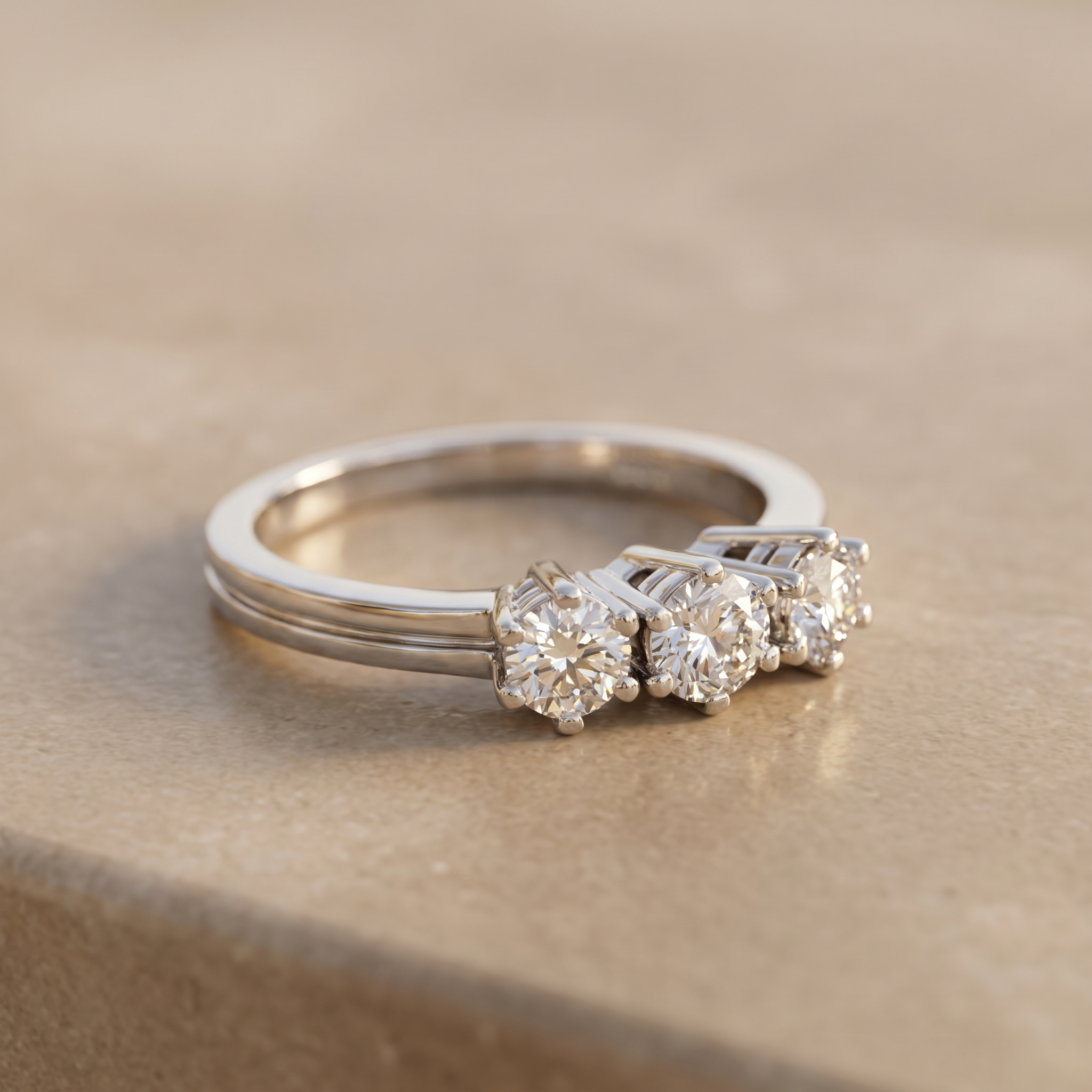 Trilogy ring in 14K white gold with 3 diamonds – past, present &amp; future in one ring