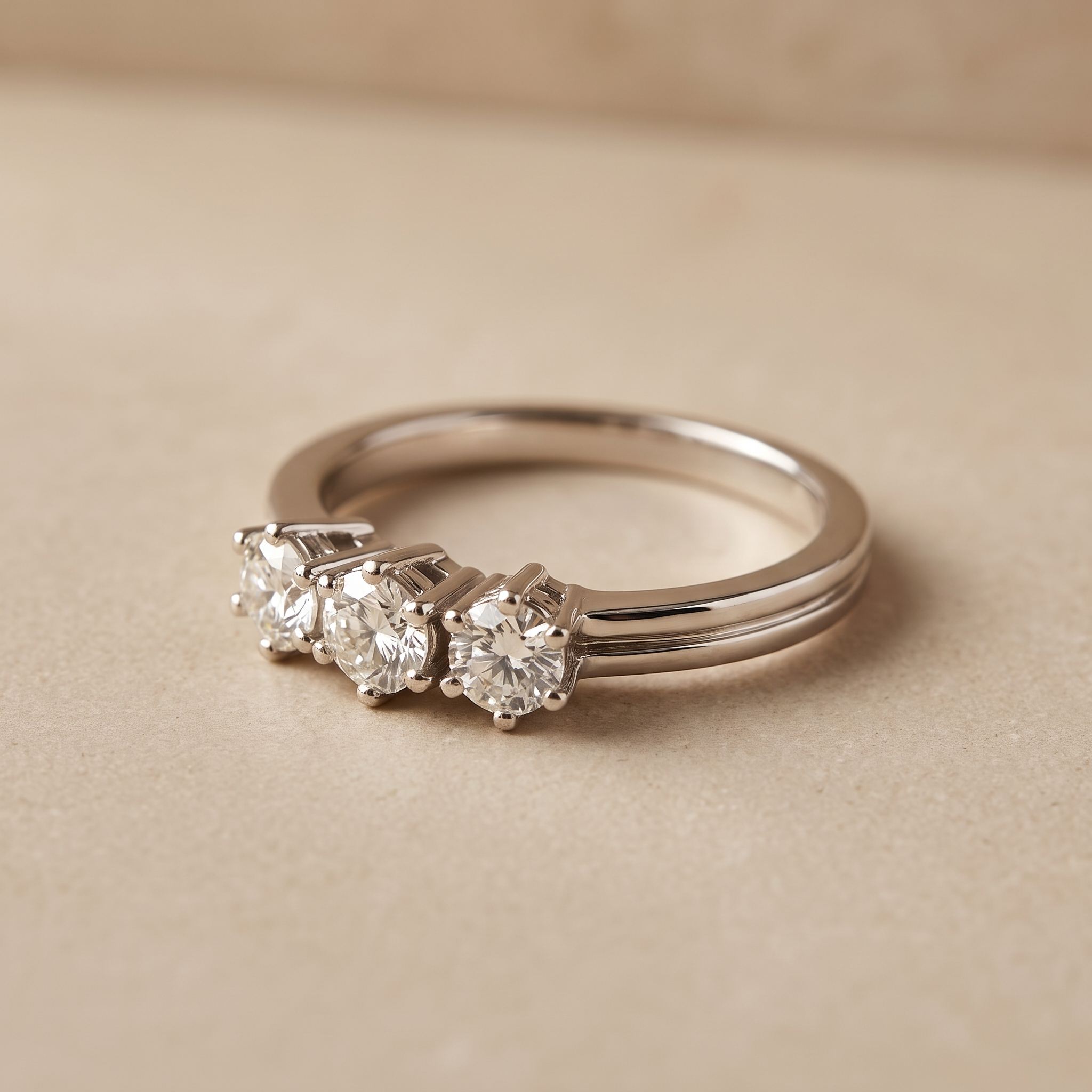 Trilogy ring in 14K white gold with 3 diamonds – past, present &amp; future in one ring