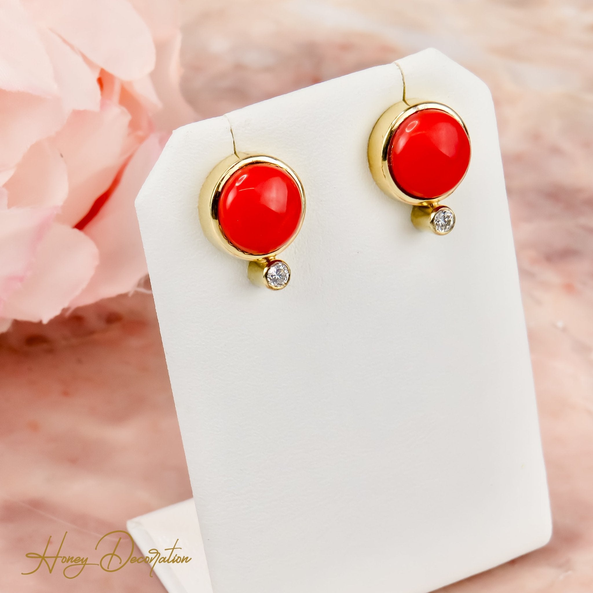 Korallen Ohrringe in 14 Karat Gelbgold - Honey Jewelry