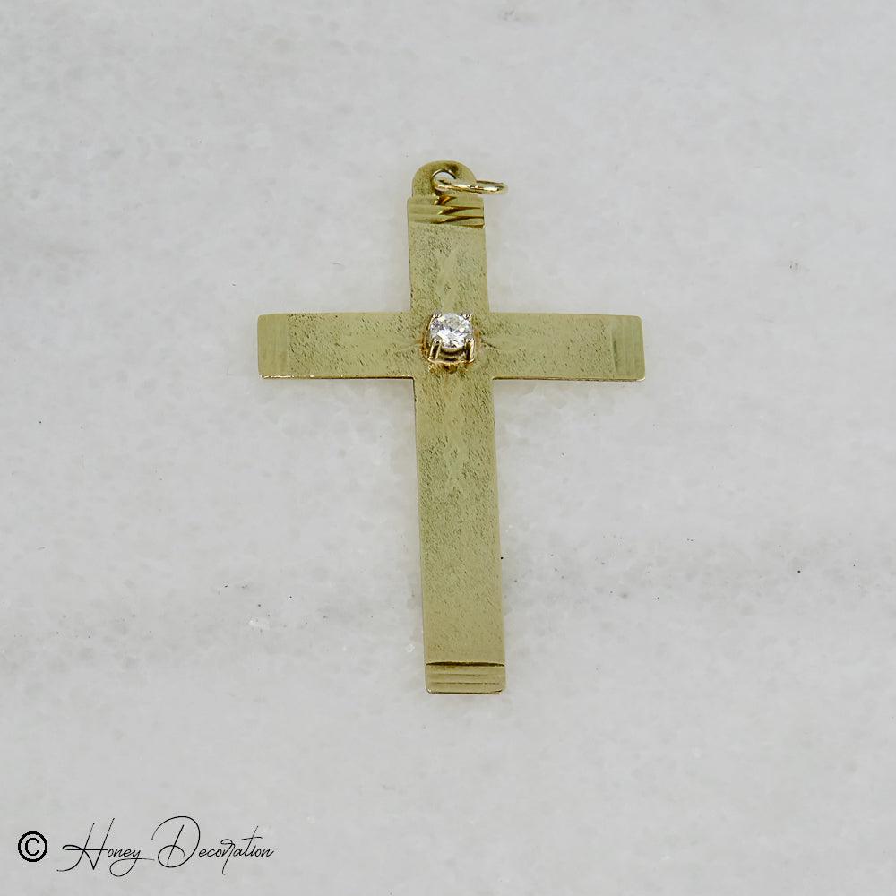 Kreuz Anhänger aus 14 K Gold mit Brillant - Honey Jewelry