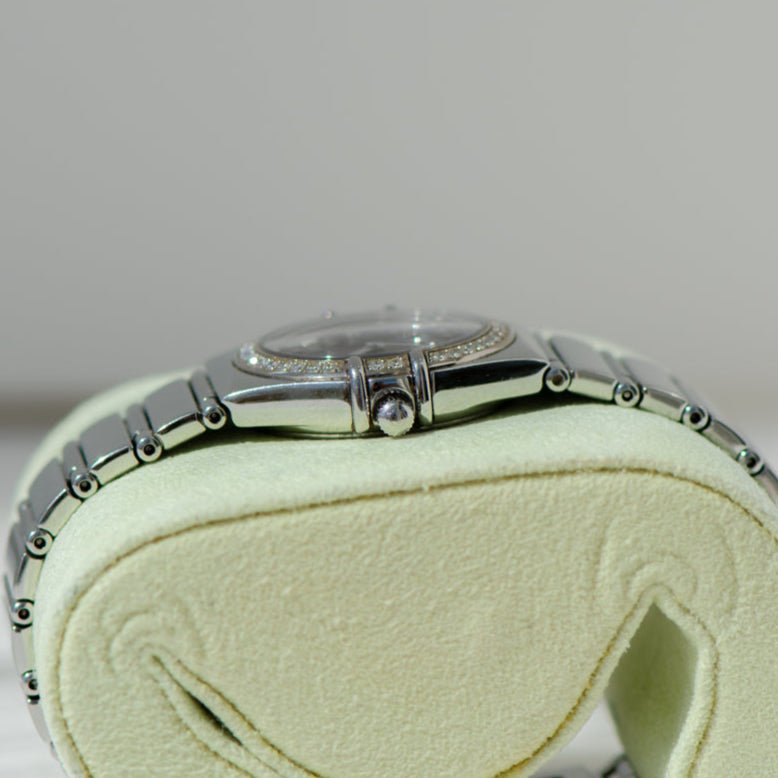 Omega Constellation Damen – Edelstahl mit Diamantlünette & schwarzem Zifferblatt - Honey Jewelry