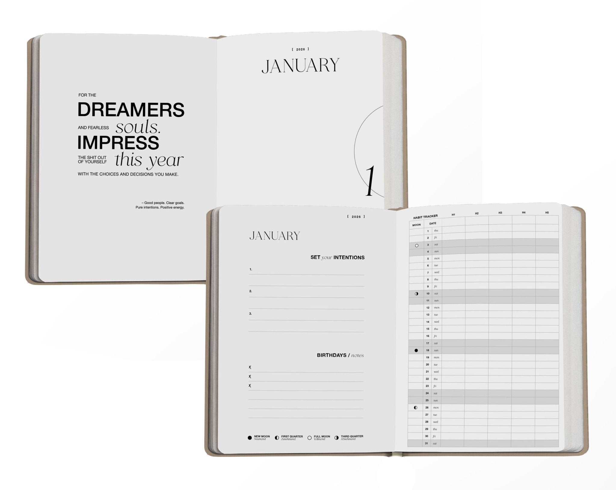 Pocket Planner 2026 – dein handlicher Begleiter in Beige mit Goldprägung - Honey Jewelry