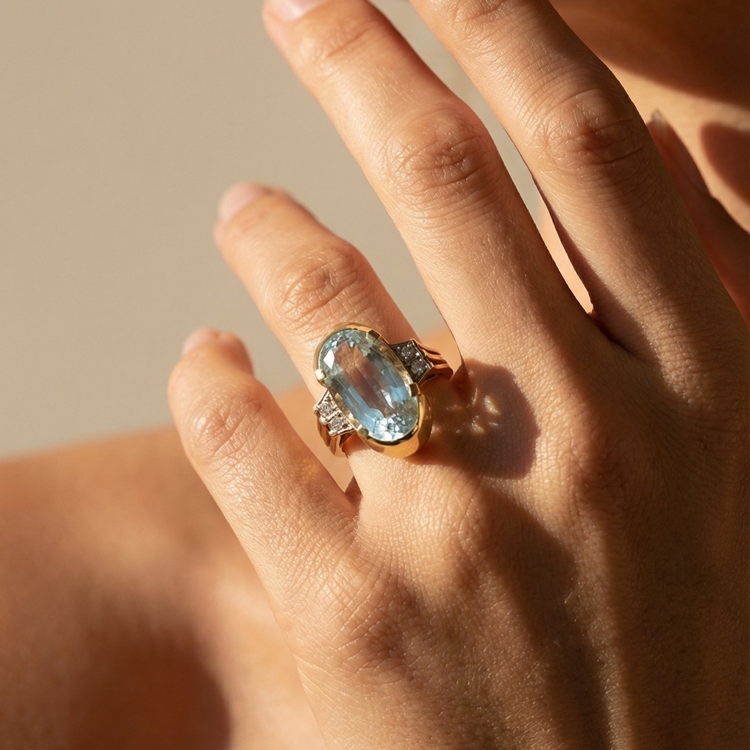 Ring Art Deko mit Aquamarin - Honey Jewelry