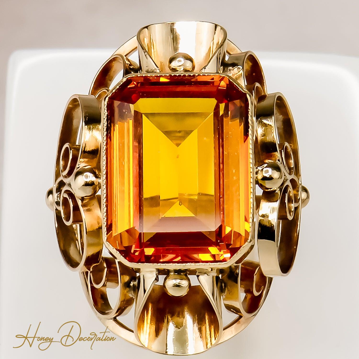 Sonniger Citrinring in 14 Karat Goldfassung - Honey Jewelry