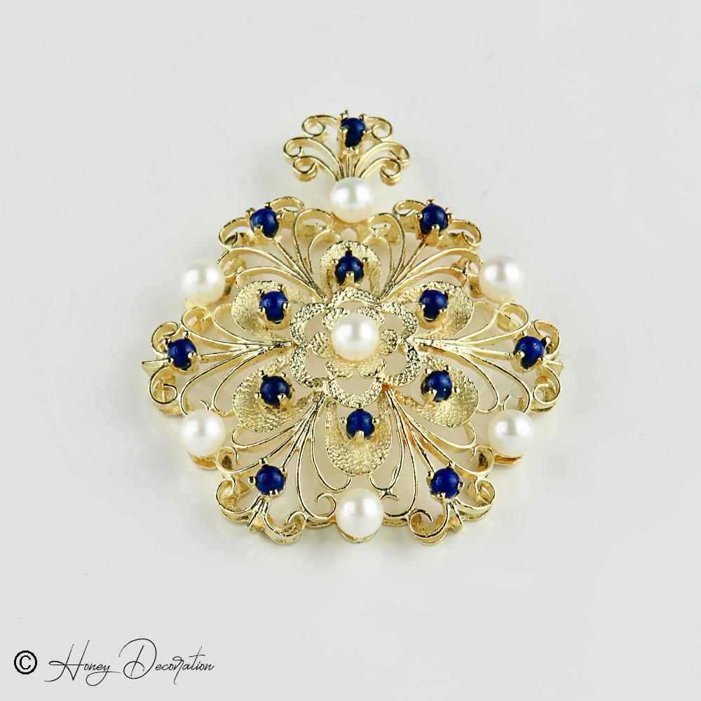 Traumhafter Vintage-Anhänger aus 14K Gold, besetzt mit Perlen - Honey Decoration