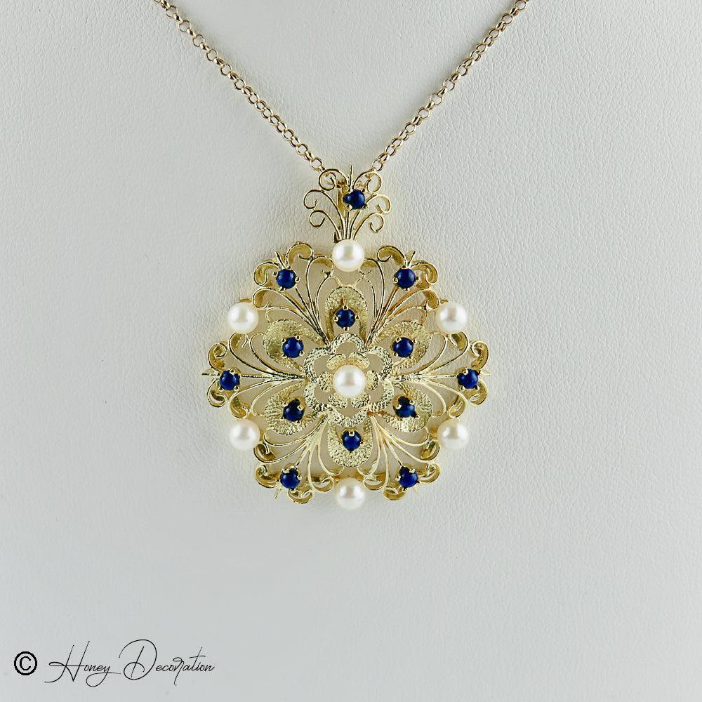 Traumhafter Vintage-Anhänger aus 14K Gold, besetzt mit Perlen - Honey Decoration