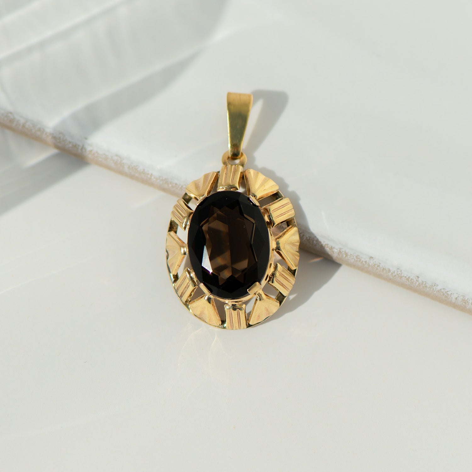 Vintage Rauchquarz Anhänger aus 8 K Gelbgold | Mid - Century Design ca. 1960er - Honey Jewelry