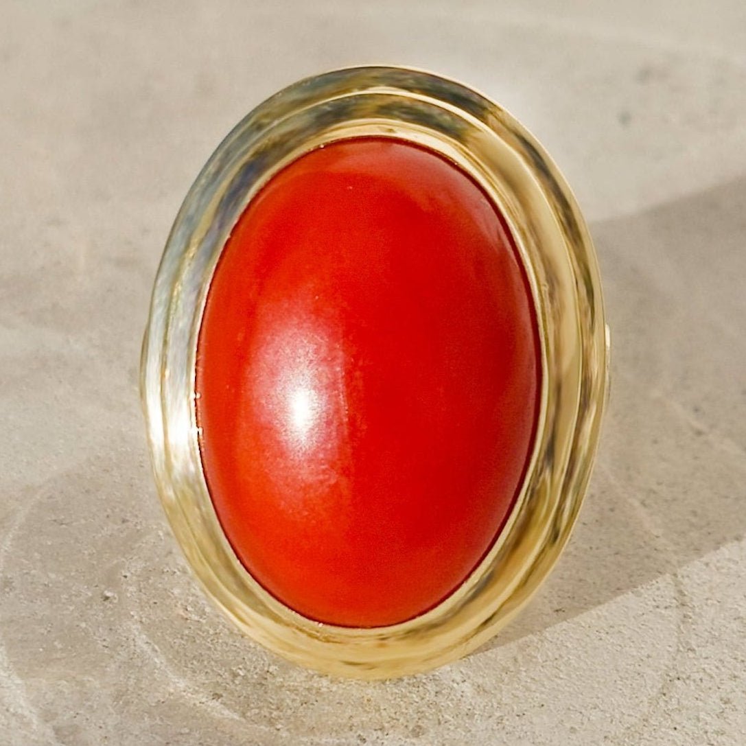 Korallenring aus 14 Karat Gelbgold mit Lebensenergie und Vitalität - Honey Jewelry