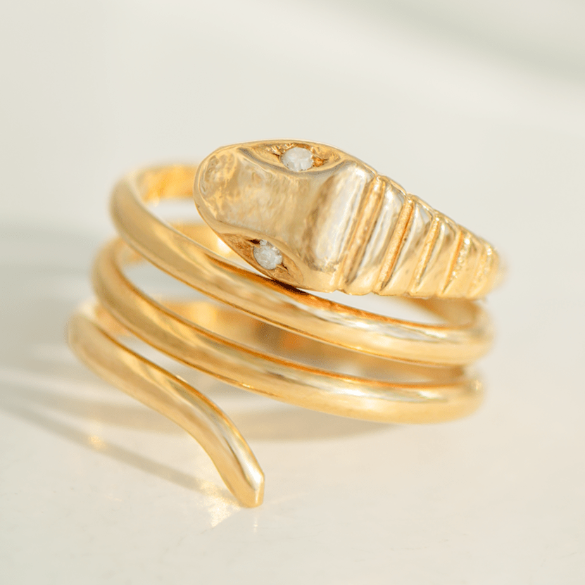 Vintage Schlangenring aus 750er Gelbgold – 18K, Diamant - Augen - Honey Jewelry