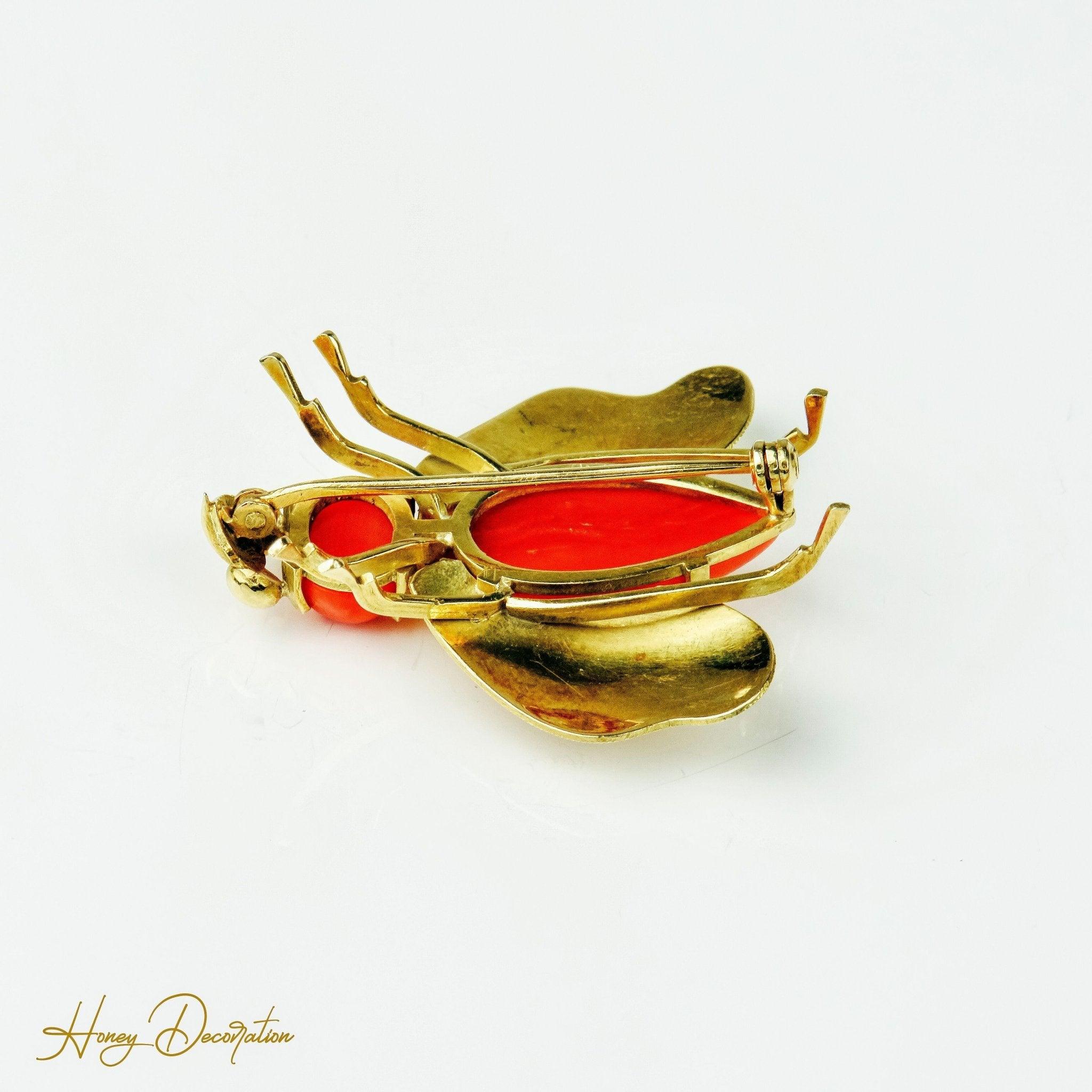 Prächtiger Bienen - Anhänger aus 18 Karat Gold mit Koralle - Honey Jewelry
