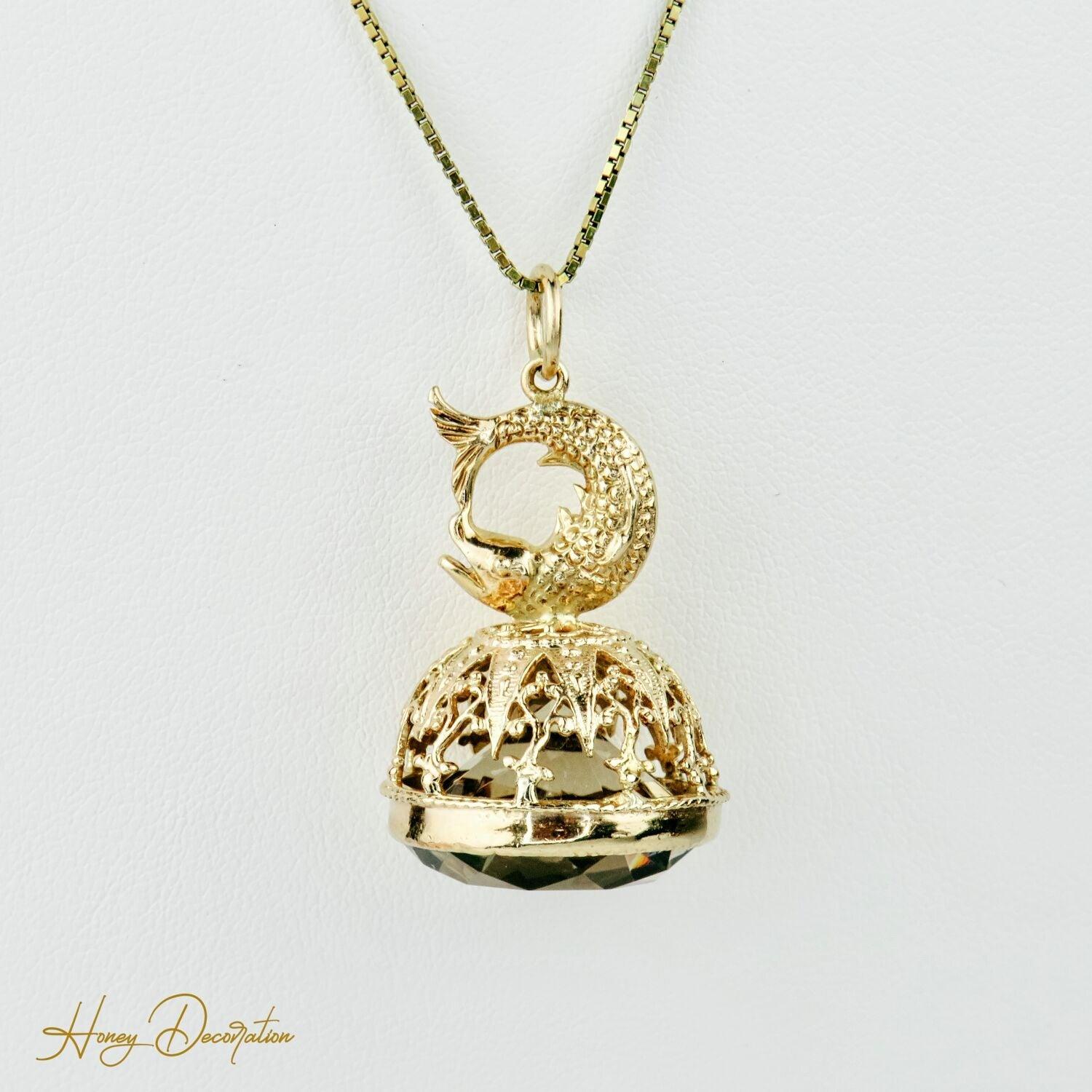 Vintage-Anhänger aus 375 Gold mit Rauchquarz - Honey Decoration